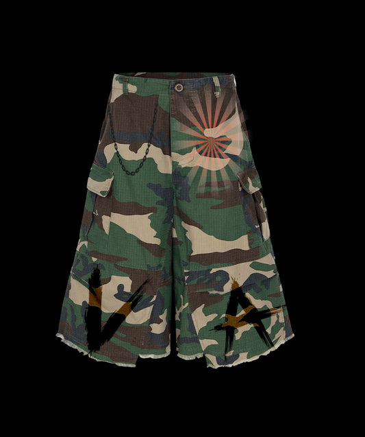 “Stompin” camo baggy shorts